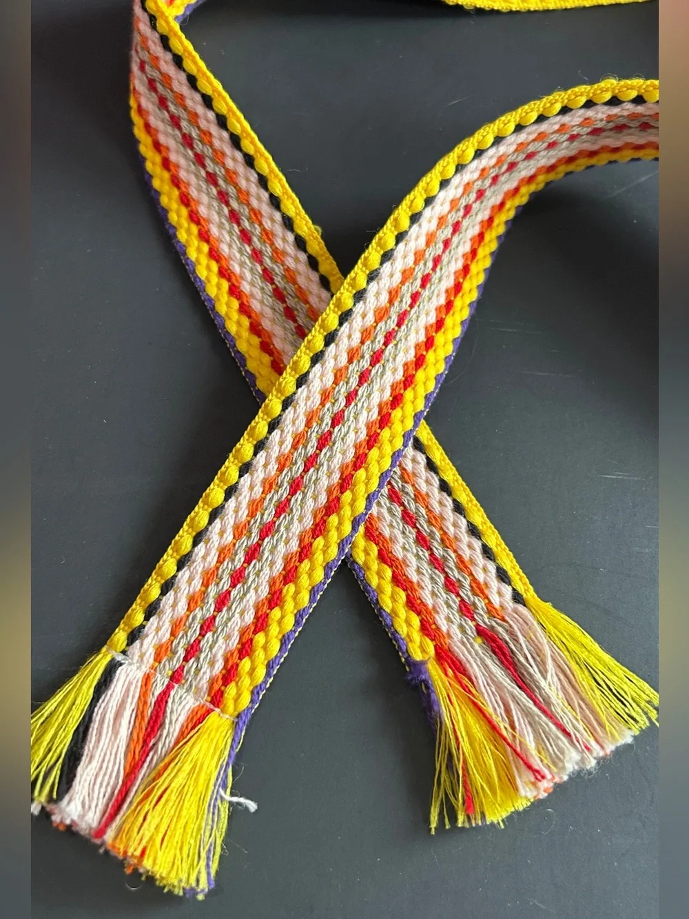 Bands of L.A. Woven Wrap Belt Free People Boho Multi-Color Yellow Fringe OS